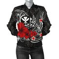 FUNSTUFFPRINT Polynesian Hawaii Kanaka Maoli Women's Bomber Jacket - Humpback Whale with Hibiscus (White) - 3D Bomber Jacket