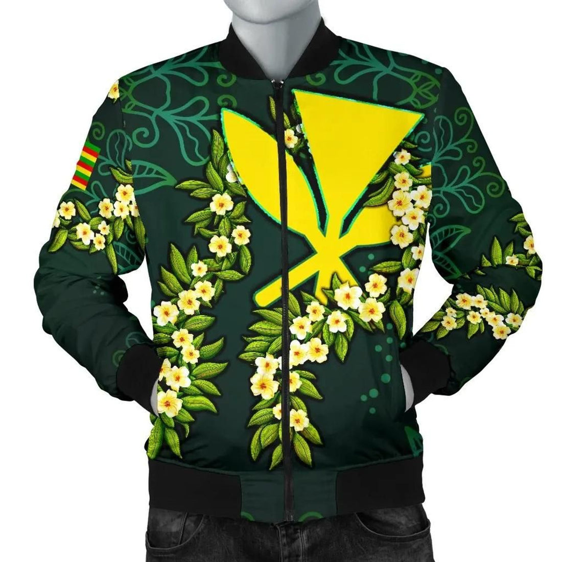 FUNSTUFFPRINT Polynesian Hawaii Men Bomber Jacket - Ti Leaf Lei Turtle - 3D Bomber Jacket