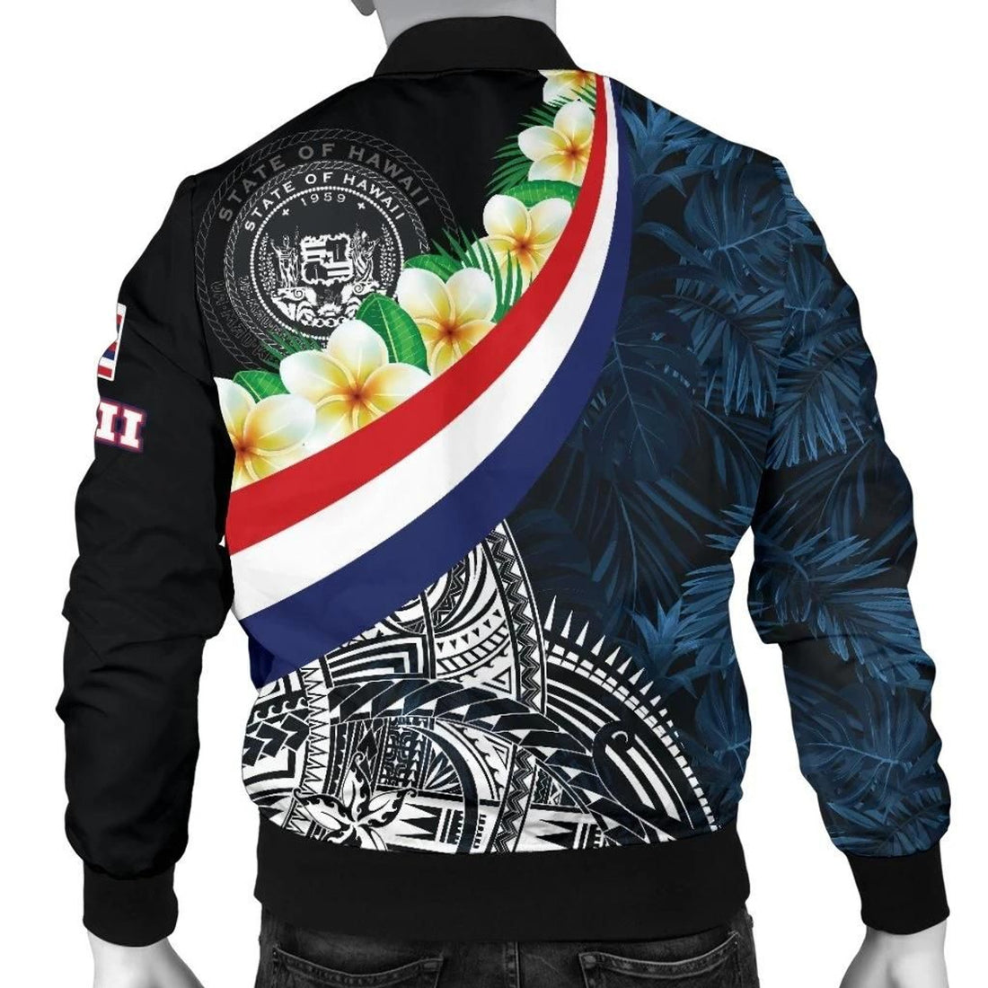 FUNSTUFFPRINT Polynesian Hawaii Men's Bomber Jacket - Hawaii Seal With Plumeria Style - 3D Bomber Jacket