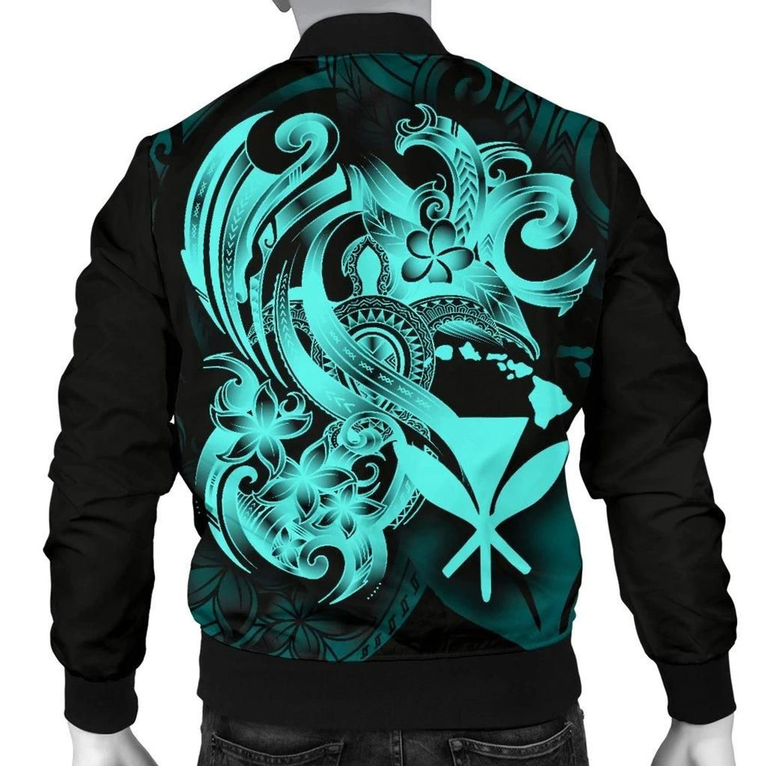 FUNSTUFFPRINT Polynesian Hawaii Men's Bomber Jacket - Kanaka Maoli Blue Turtle - 3D Bomber Jacket