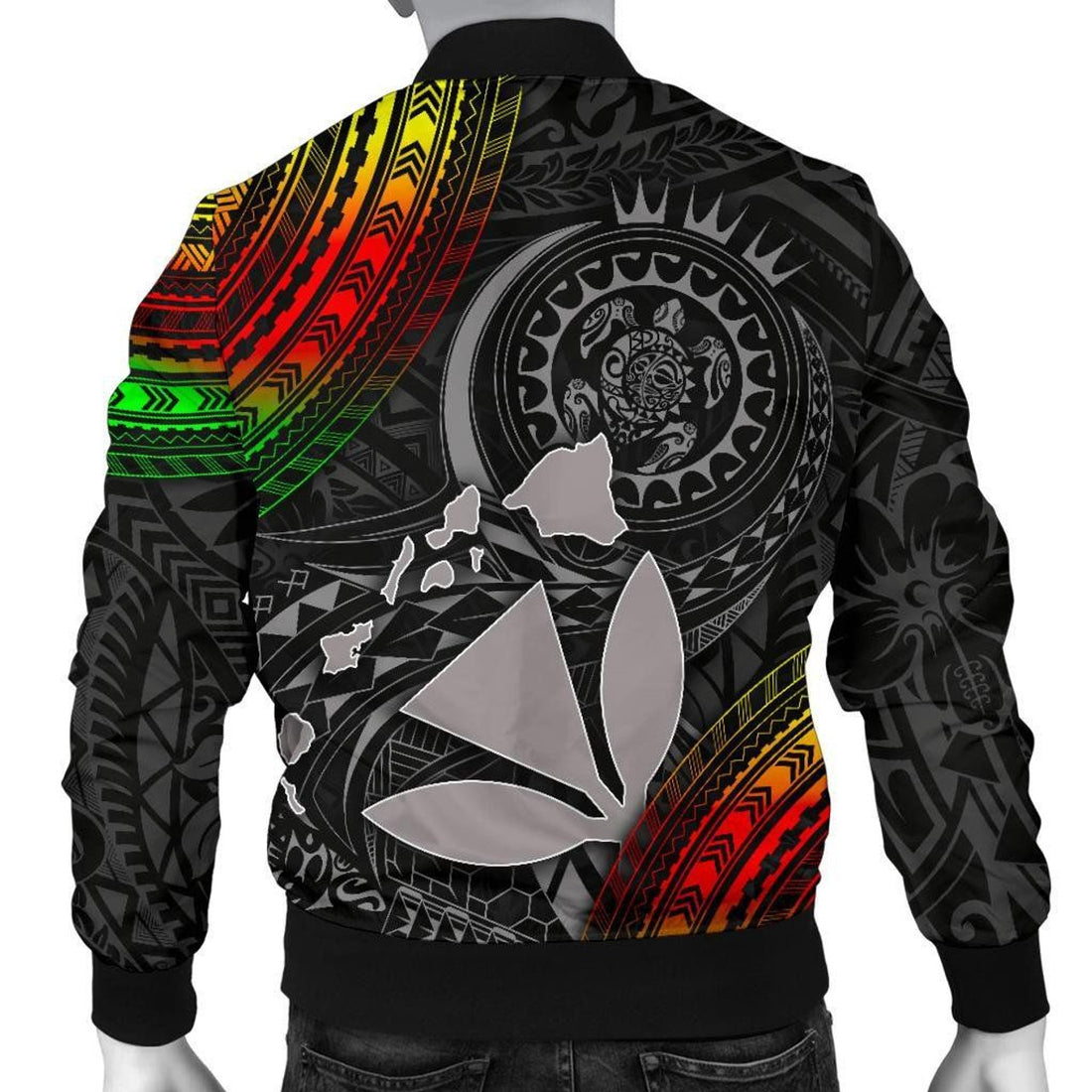 FUNSTUFFPRINT Polynesian Hawaii Men's Bomber Jacket - Kanaka Maoli Hawaiian Map - 3D Bomber Jacket