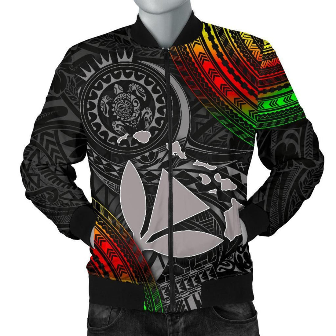 FUNSTUFFPRINT Polynesian Hawaii Men's Bomber Jacket - Kanaka Maoli Hawaiian Map - 3D Bomber Jacket