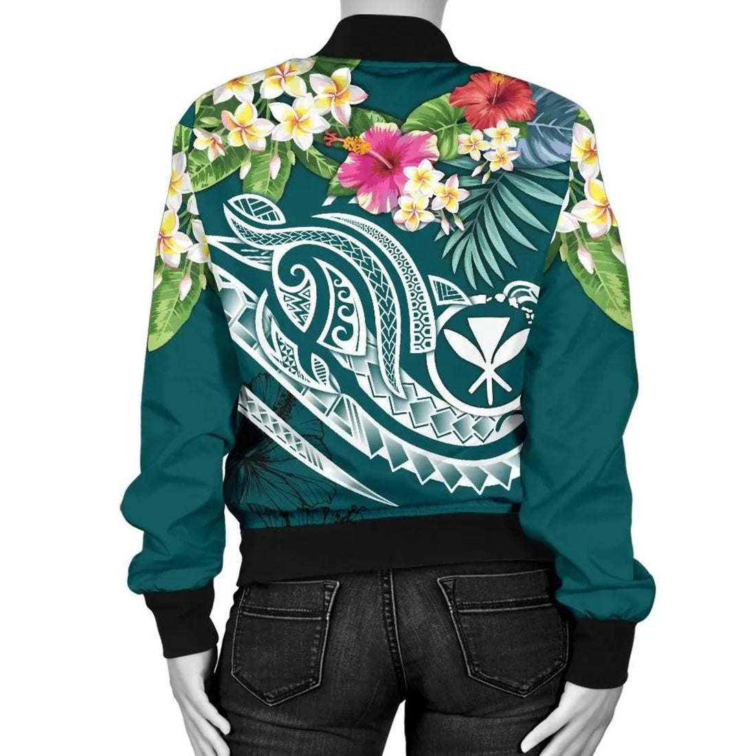 FUNSTUFFPRINT Polynesian Kanaka Maoli Women's Bomber Jacket - Summer Plumeria - 3D Bomber Jacket