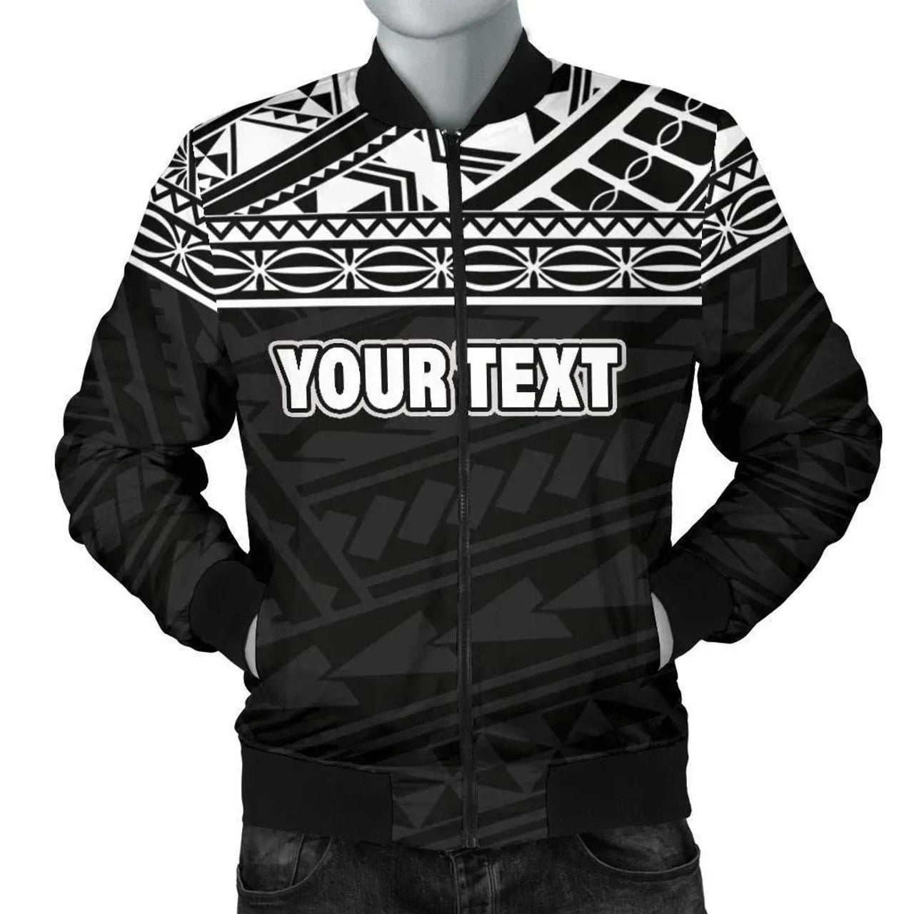 FUNSTUFFPRINT Polynesian Men's Bomber Jacket - Custom Black Style - 3D Bomber Jacket