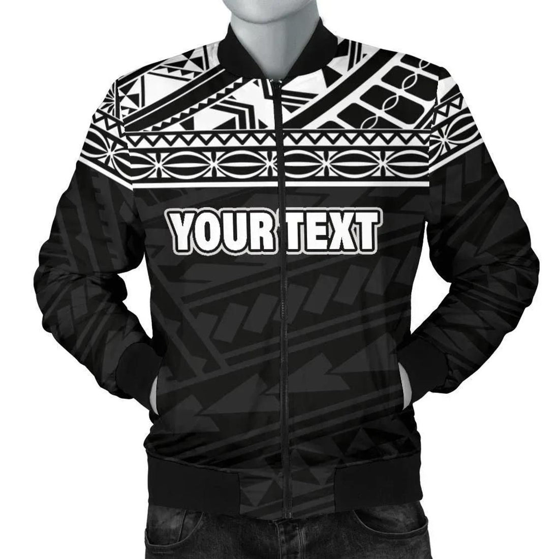 FUNSTUFFPRINT Polynesian Men's Bomber Jacket - Custom Black Style - 3D Bomber Jacket