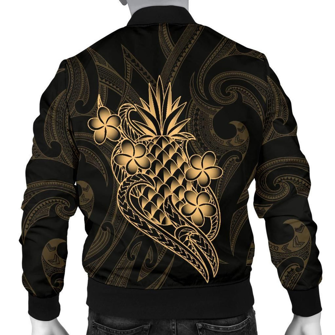 FUNSTUFFPRINT Polynesian Men's Bomber Jacket - Gold Pineapple - 3D Bomber Jacket