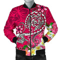 FUNSTUFFPRINT Polynesian Men's Bomber Jacket - Turtle Plumeria Pink Color - 3D Bomber Jacket