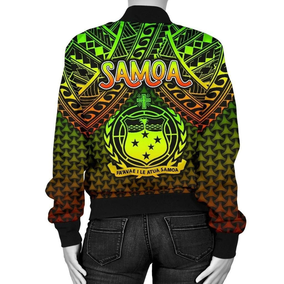 FUNSTUFFPRINT Polynesian Samoa Women's Bomber Jacket - Reggae Vintage Polynesian Patterns 3D Bomber Jacket