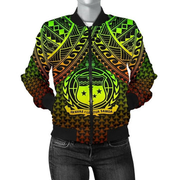 FUNSTUFFPRINT Polynesian Samoa Women's Bomber Jacket - Reggae Vintage Polynesian Patterns 3D Bomber Jacket