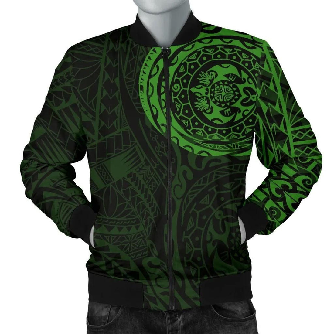FUNSTUFFPRINT Polynesian Tattoo Style Men's Bomber Jacket Green 3D Bomber Jacket