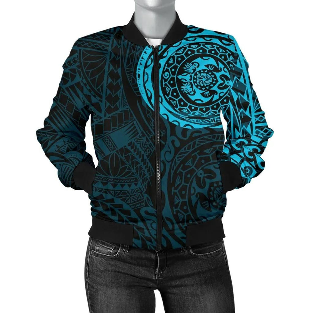 FUNSTUFFPRINT Polynesian Tattoo Styleomen's Bomber Jacket Blue 3D Bomber Jacket