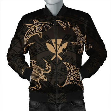 FUNSTUFFPRINT Polynesian Turtle Hammerhead Shark Ray Kanaka Hawaii Bomber Jacket Circle Gold - AH - R 3D Bomber Jacket