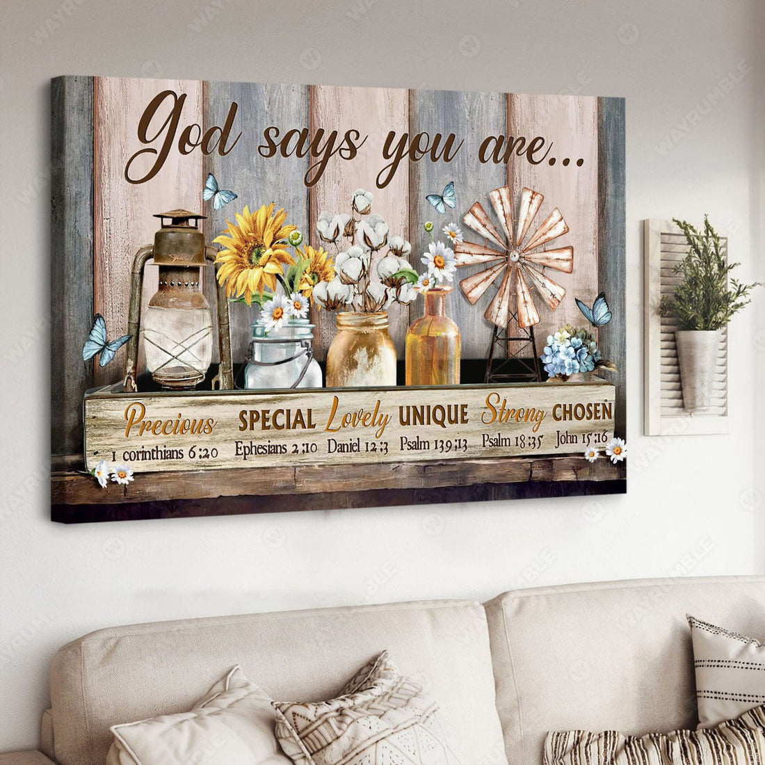 Poster Decor, Butterfly Flower, God Says You Are Unique Special Lovely Precious Strong Chosen Poster and Canvas