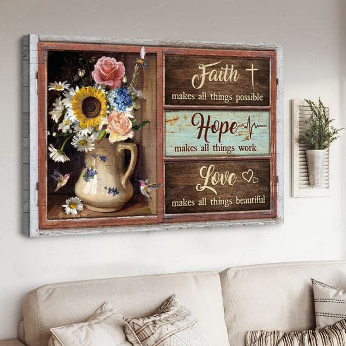 Poster Decor, Faith Makes All Things Possible Hope Makes All Things Work Love Makes All Things Beautiful Poster and Canvas