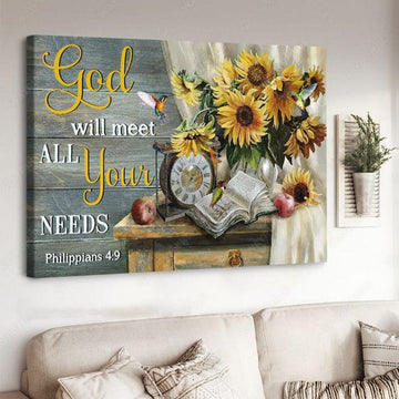 Poster Decor, God Will Meet All Your Needs, Humming Bird, Sunflower Poster and Canvas
