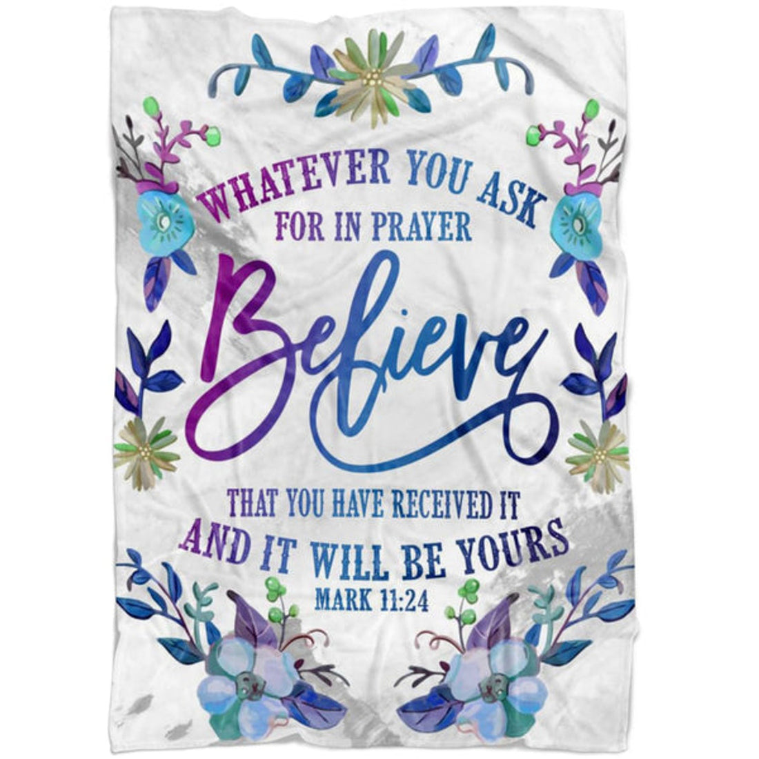 FUNSTUFFPRINT Pray Believe Receive Mark 1124 Fleece Blanket - Christian Blanket - Bible Verse Blanket