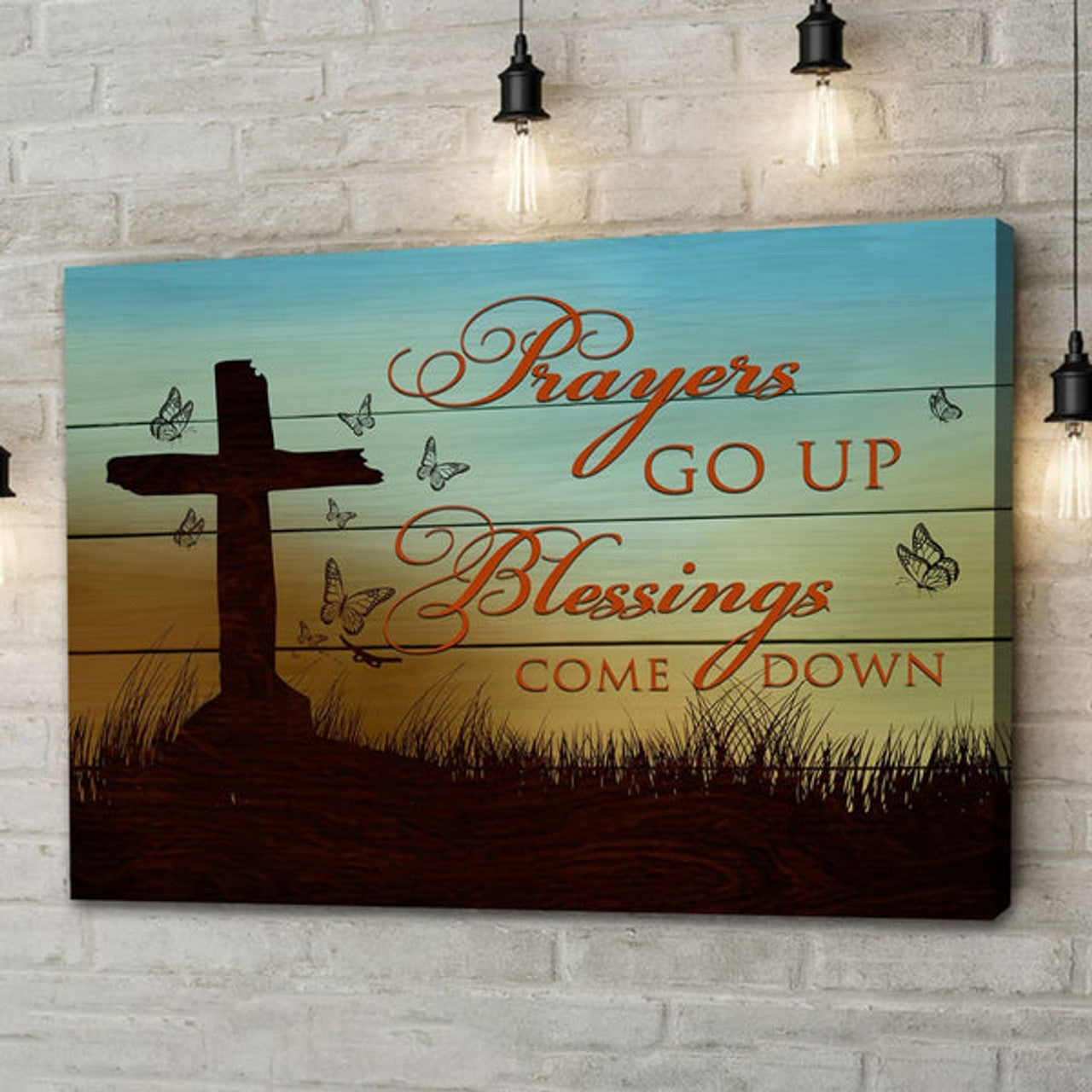 Prayers Go Up Blessings Come Down Canvas Wall Art - Christian Canvas - Faith Canvas