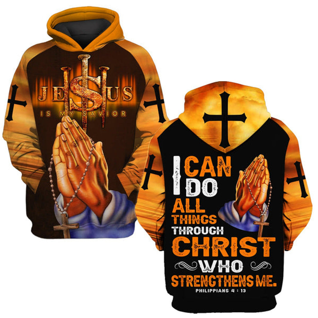 FUNSTUFFPRINT Praying - Jesus Is My Savior - I Can Do All Things Through Christ Who Strengthens Me 3D Hoodie and Zip Hoodie