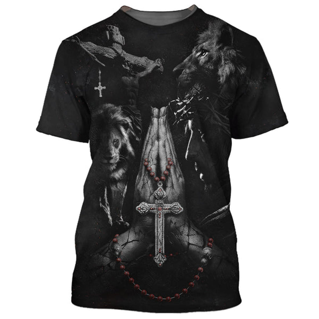 FUNSTUFFPRINT Praying Hands Jesus Lion 3D All Over Printed Shirt for Men and Women
 3D T-shirt