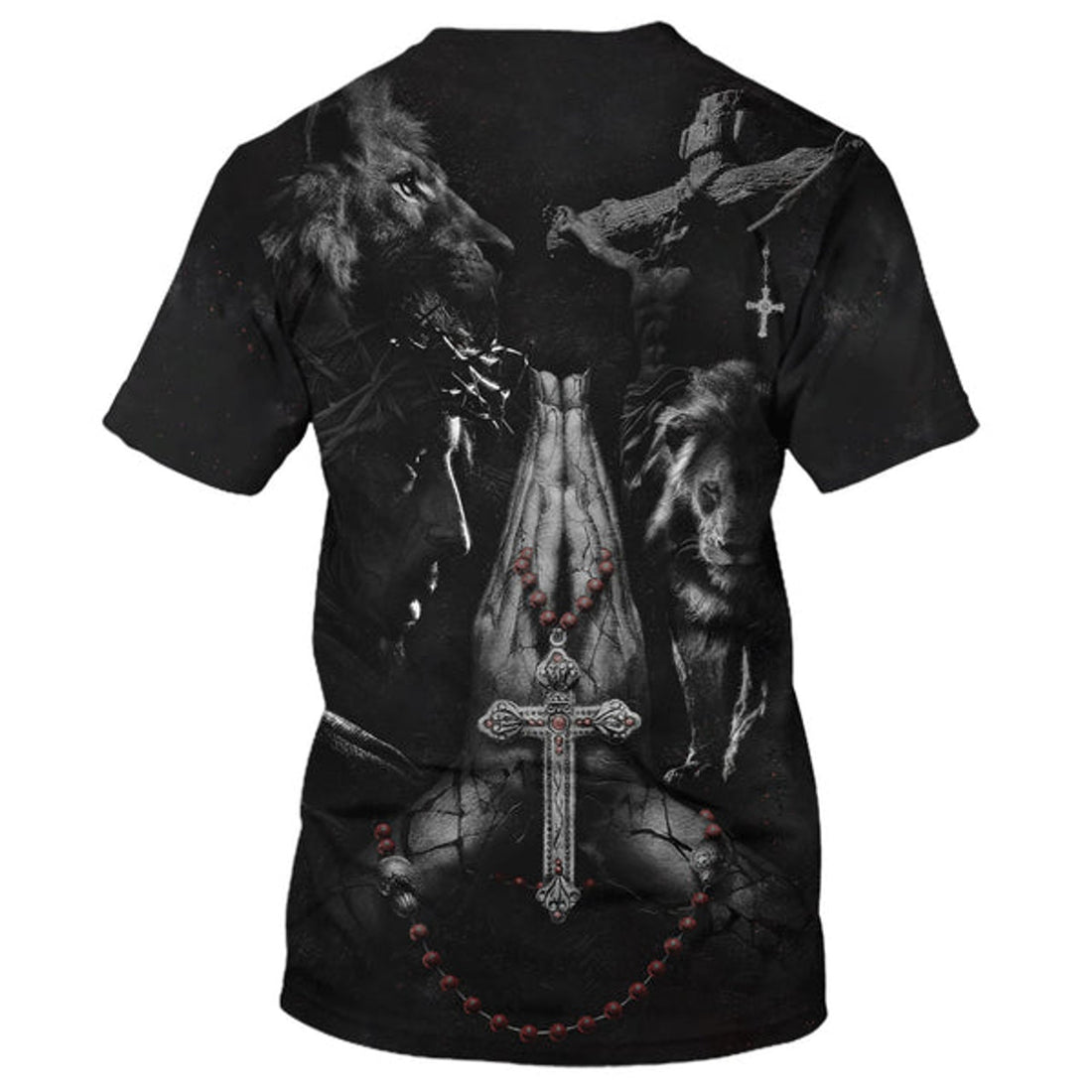 FUNSTUFFPRINT Praying Hands Jesus Lion 3D All Over Printed Shirt for Men and Women
 3D T-shirt