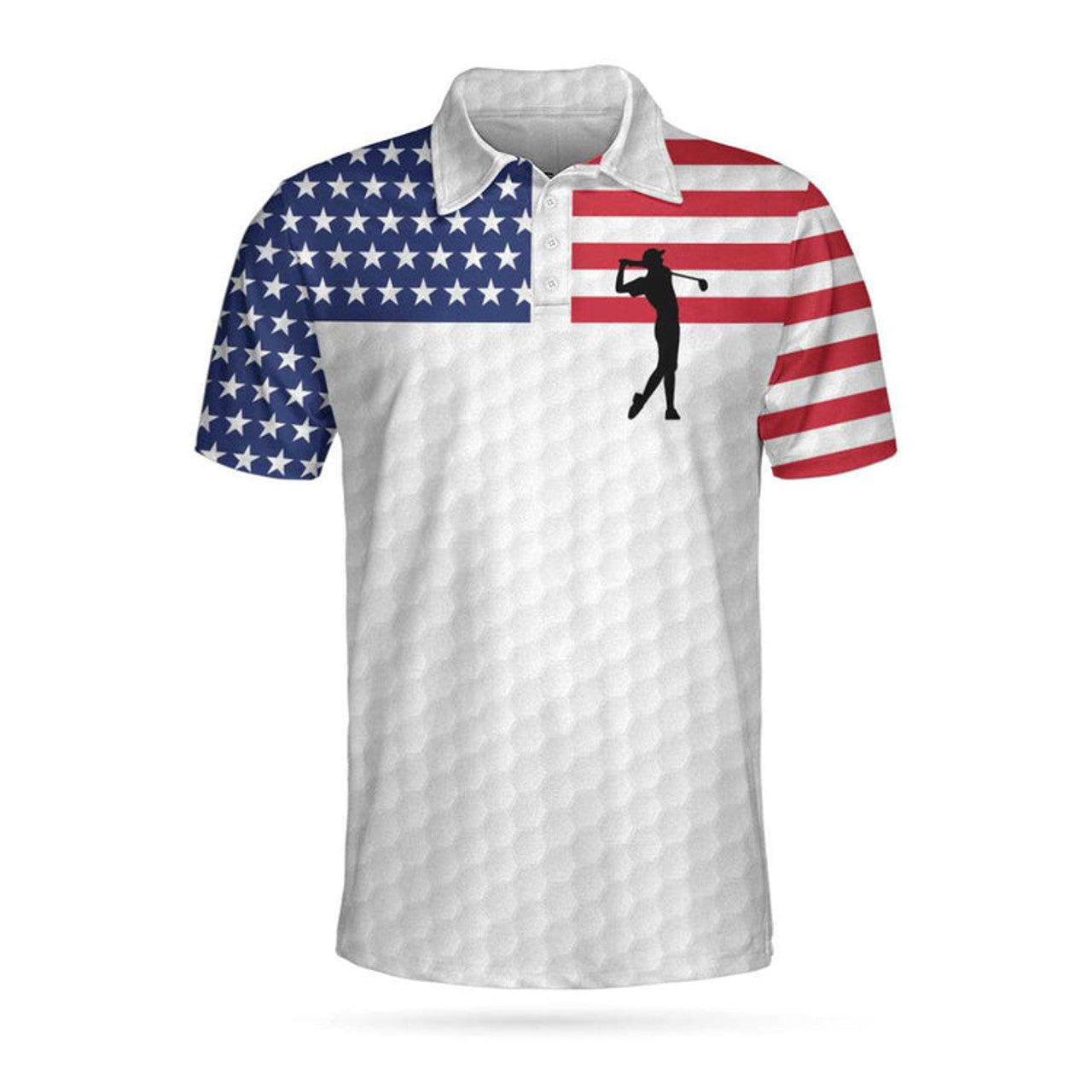 Premium American Golfer Polo Shirt, White Golf Pattern American Flag Polo Shirt, Best Golf Shirt For Men