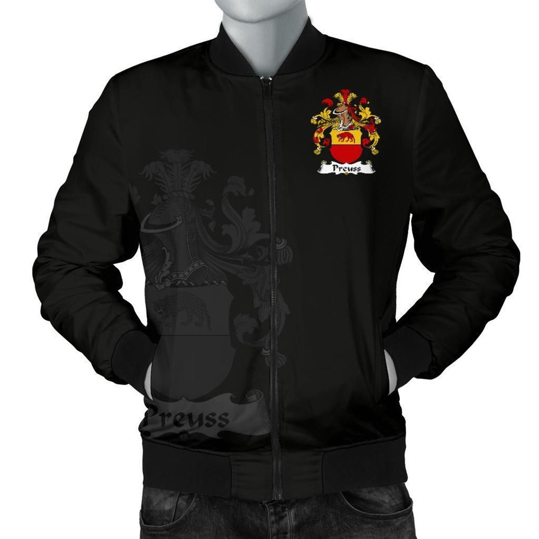 FUNSTUFFPRINT Preuss Germany Men's Bomber Jacket - German Family Crest 3D Bomber Jacket