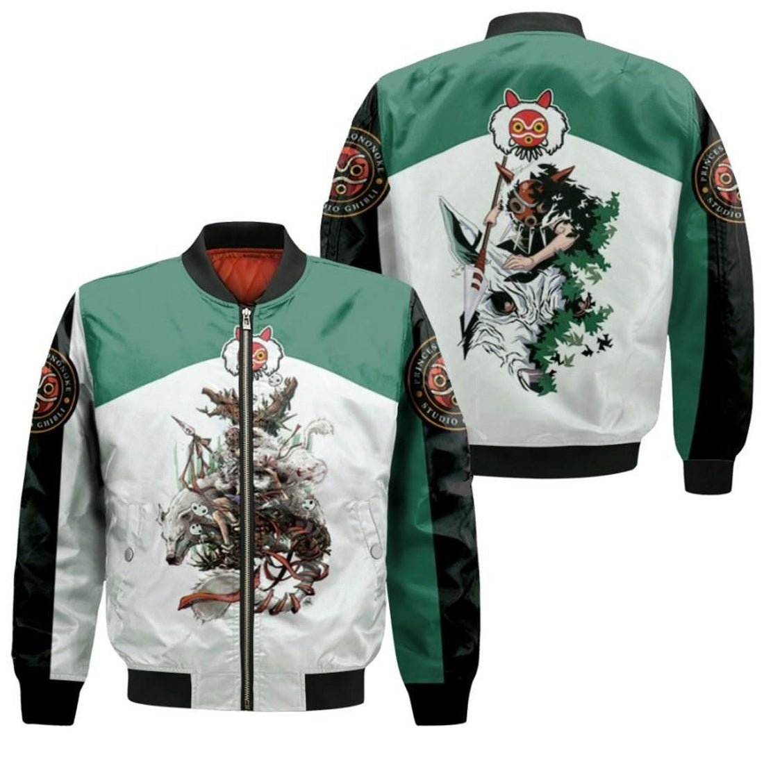 FUNSTUFFPRINT Princess Mononoke Beautiful Girl San Moro-No-Kimi Wolf Kodama Spirit Gift For Mononoke Hime 3D Bomber Jacket