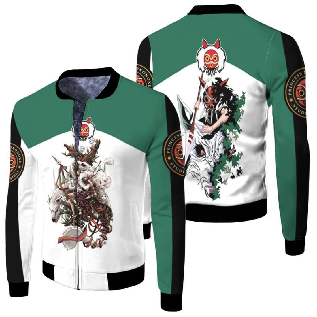 FUNSTUFFPRINT Princess Mononoke Beautiful Girl San Moro-No-Kimi Wolf Kodama Spirit Gift For Mononoke Hime Fans 3D Bomber Jacket