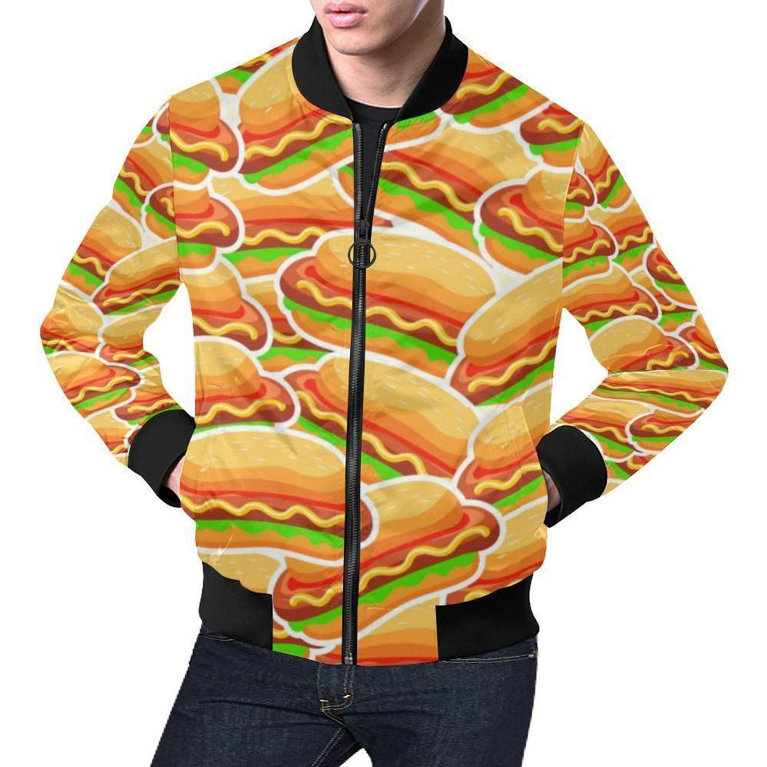 FUNSTUFFPRINT Print Pattern Hot Dog Mens 3D Bomber Jacket