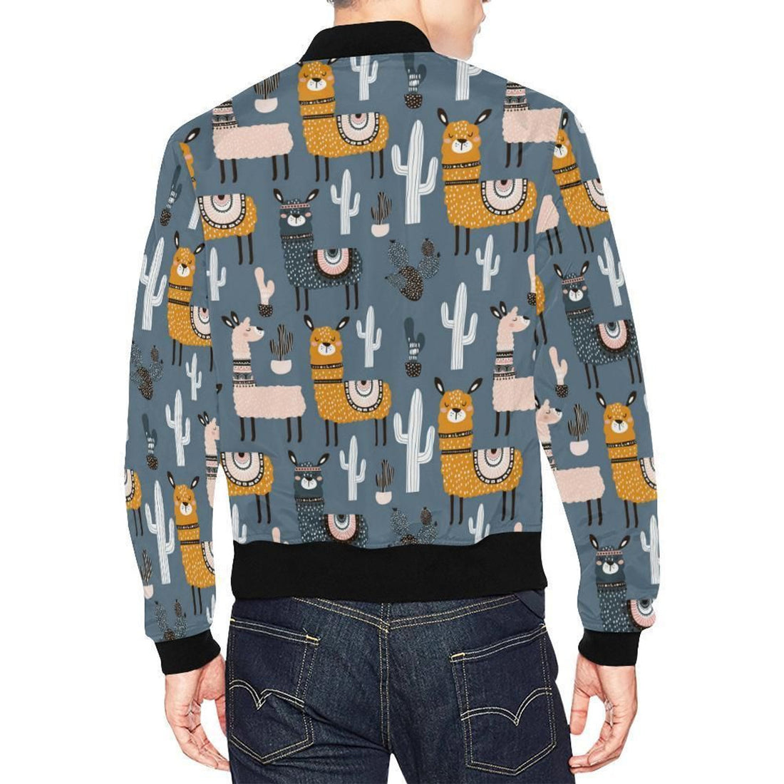 FUNSTUFFPRINT Print Pattern Llama Cactus Mens 3D Bomber Jacket