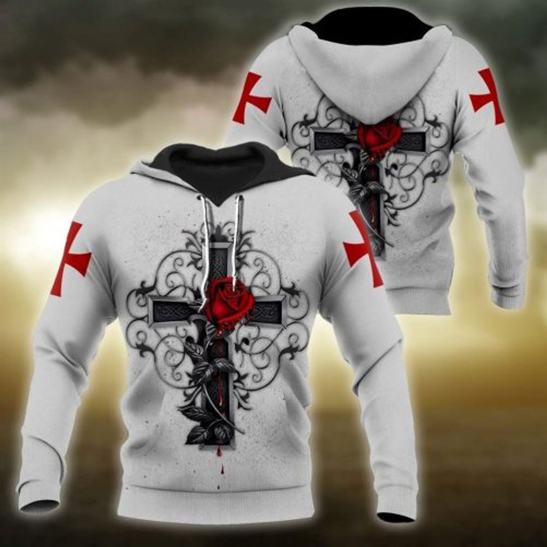 FUNSTUFFPRINT Christian 3D Hoodie Crosses And Roses 3D Hoodie and Zip Hoodie