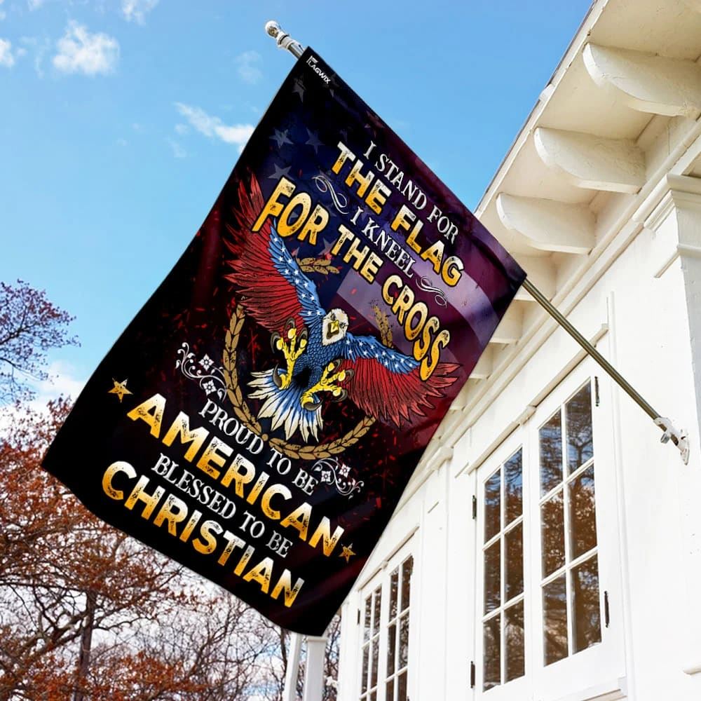Proud To Be American Blessed To Be Christian House Flag, Outdoor Religious Flags, Christian Flag, Scripture Flag, Garden Banner