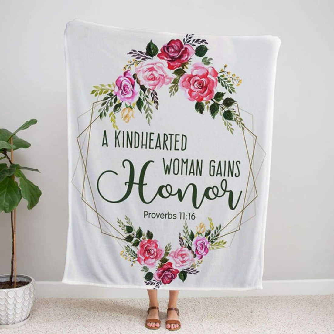FUNSTUFFPRINT Proverbs 1116 A Kindhearted Woman Gains Honor Fleece Blanket - Christian Blanket - Bible Verse Blanket