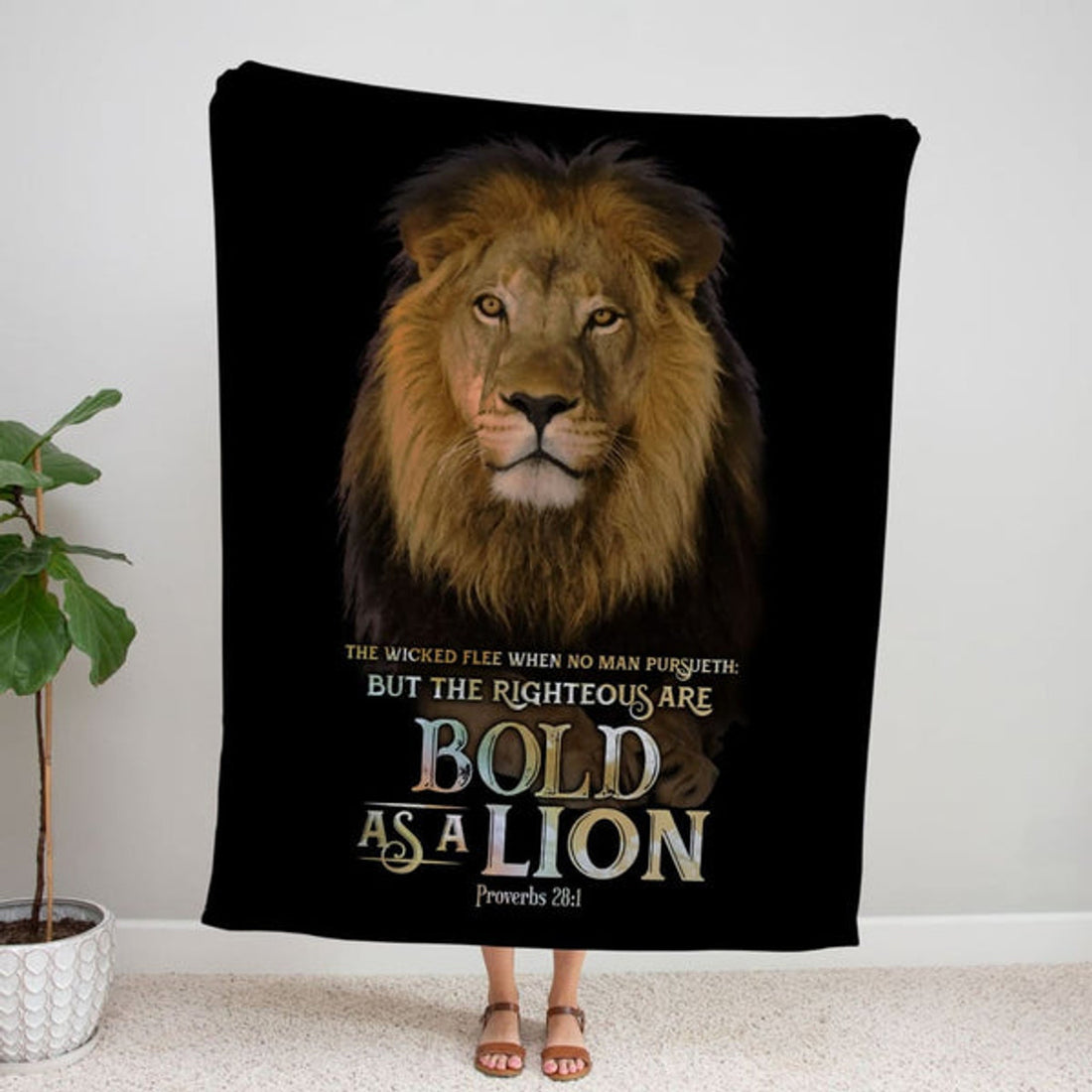 FUNSTUFFPRINT Proverbs 281 Kjv The Righterous Are Bold As A Lion Fleece Blanket - Christian Blanket - Bible Verse Blanket