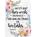FUNSTUFFPRINT Proverbs 3117 She Sets About Her Work Vigorously Fleece Blanket - Christian Blanket - Bible Verse Blanket