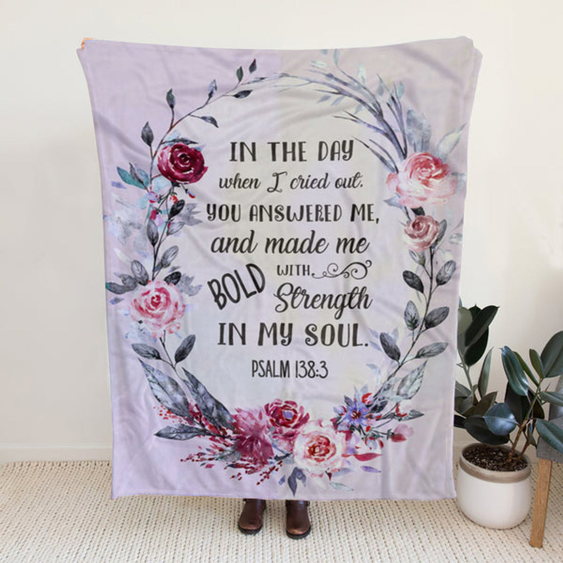 FUNSTUFFPRINT Sherpa Fleece Blanket - Psalm 1383 In The Day When I Cried Out Christian Blanket