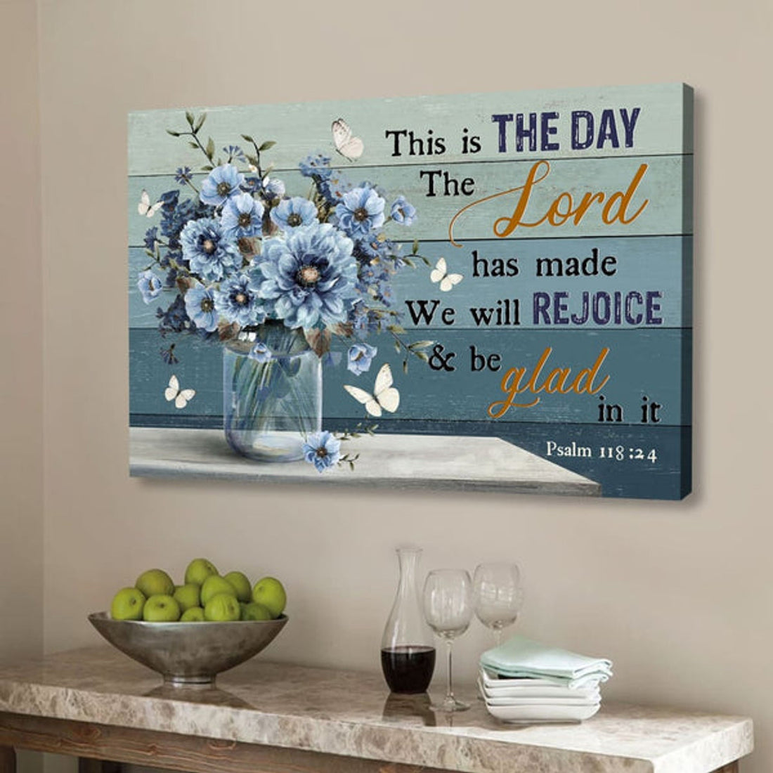 Psalm 11824 This Is The Day The Lord Has Made Wall Art Canvas, Flowers Bible Verse Wall Art Decor - Religious Wall Decor