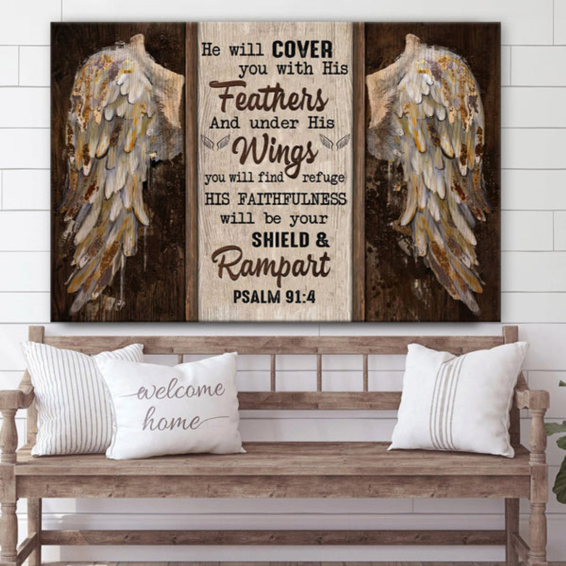 Psalm 914 He Will Cover You With His Feathers Wall Art Canvas - Bible Verse Wall Decorator