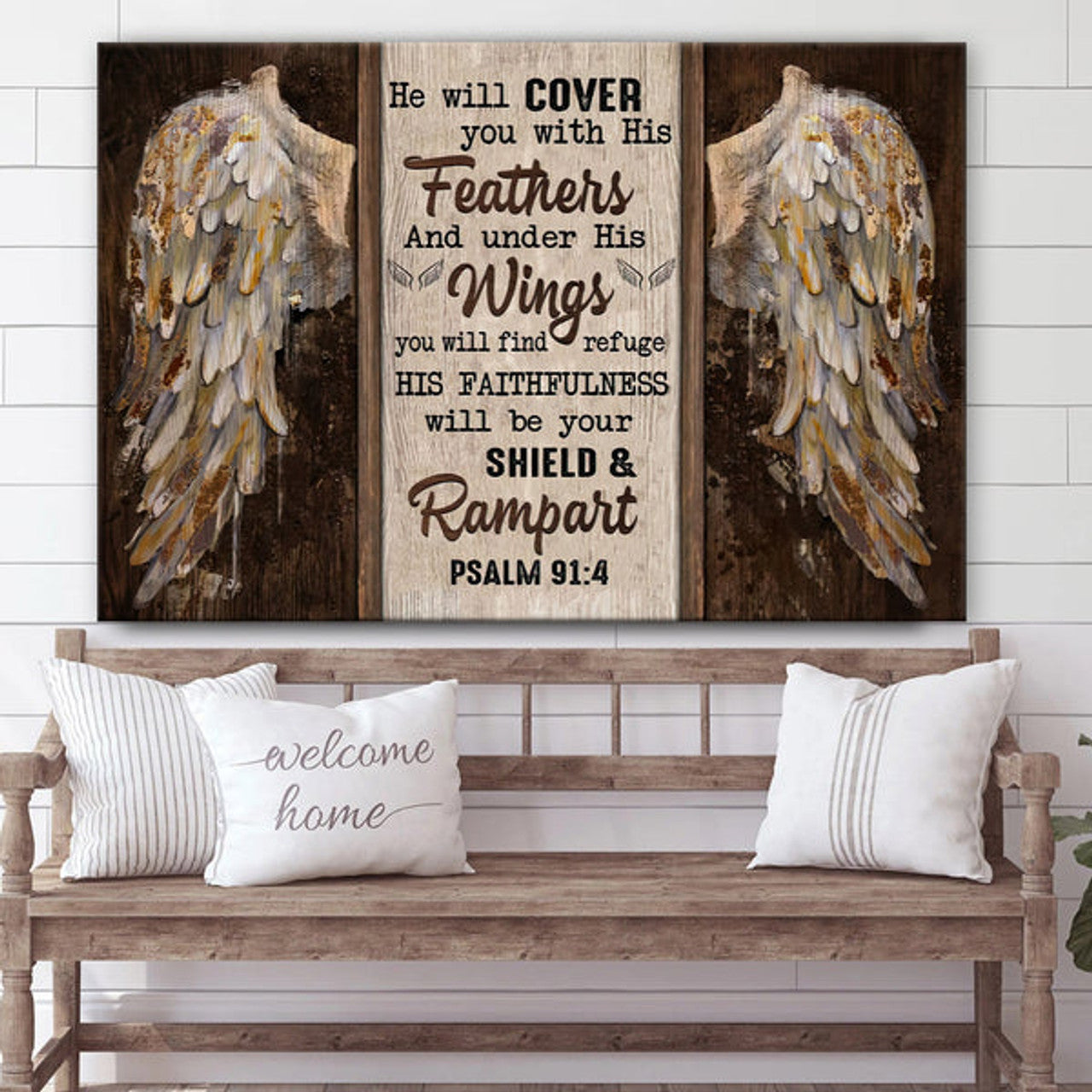 Psalm 914 He Will Cover You With His Feathers Wall Art Canvas - Bible Verse Wall Decorator