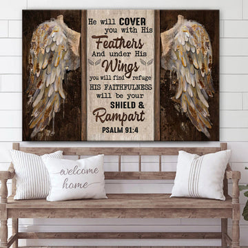 Psalm 914 He Will Cover You With His Feathers Wall Art Canvas - Bible Verse Wall Decorator