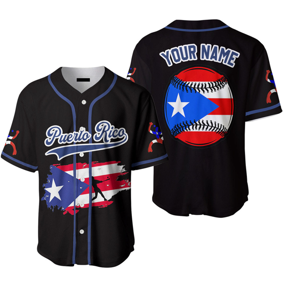 Custom Puerto Rico Baseball Black Red White, Custom Name Baseball Jerseys For Men
