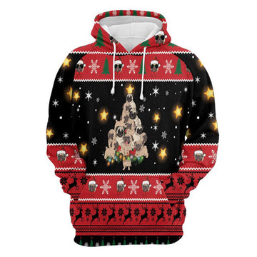 FUNSTUFFPRINT 3D Pug Christmas Tree All Over 3D Hoodie and Zip Hoodie