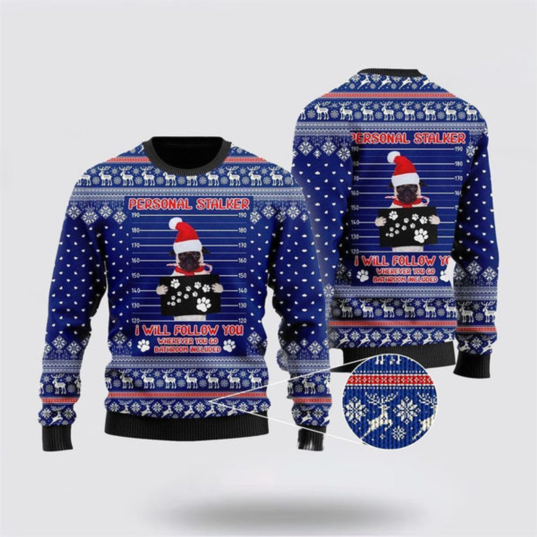 FUNSTUFFPRINT Pug Dog As Santa Claus Personal Stalker Ugly Christmas Sweater For Men And Women, Gift For Christmas, Best Winter Christmas Outfit Ugly Sweater