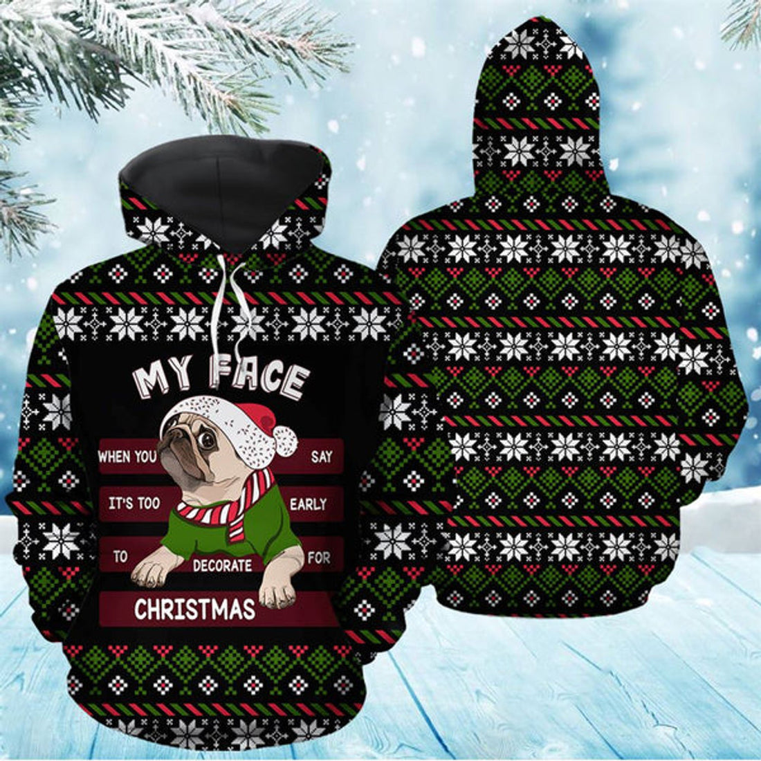 FUNSTUFFPRINT 3D Pug My Face All Over 3D Hoodie and Zip Hoodie