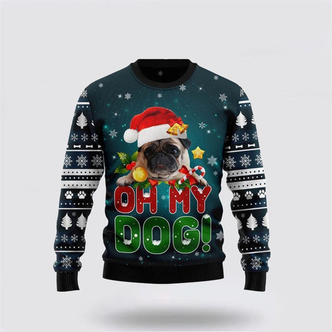 FUNSTUFFPRINT Pug Oh My Dog Funny Family Ugly Christmas Holiday Ugly Christmas Sweater For Men And Women, Gift For Christmas, Best Winter Christmas Outfit Ugly Sweater