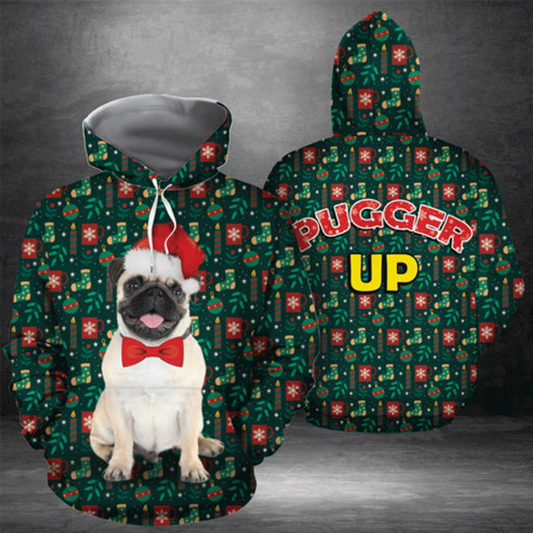 FUNSTUFFPRINT 3D Pugger Up All Over 3D Hoodie and Zip Hoodie