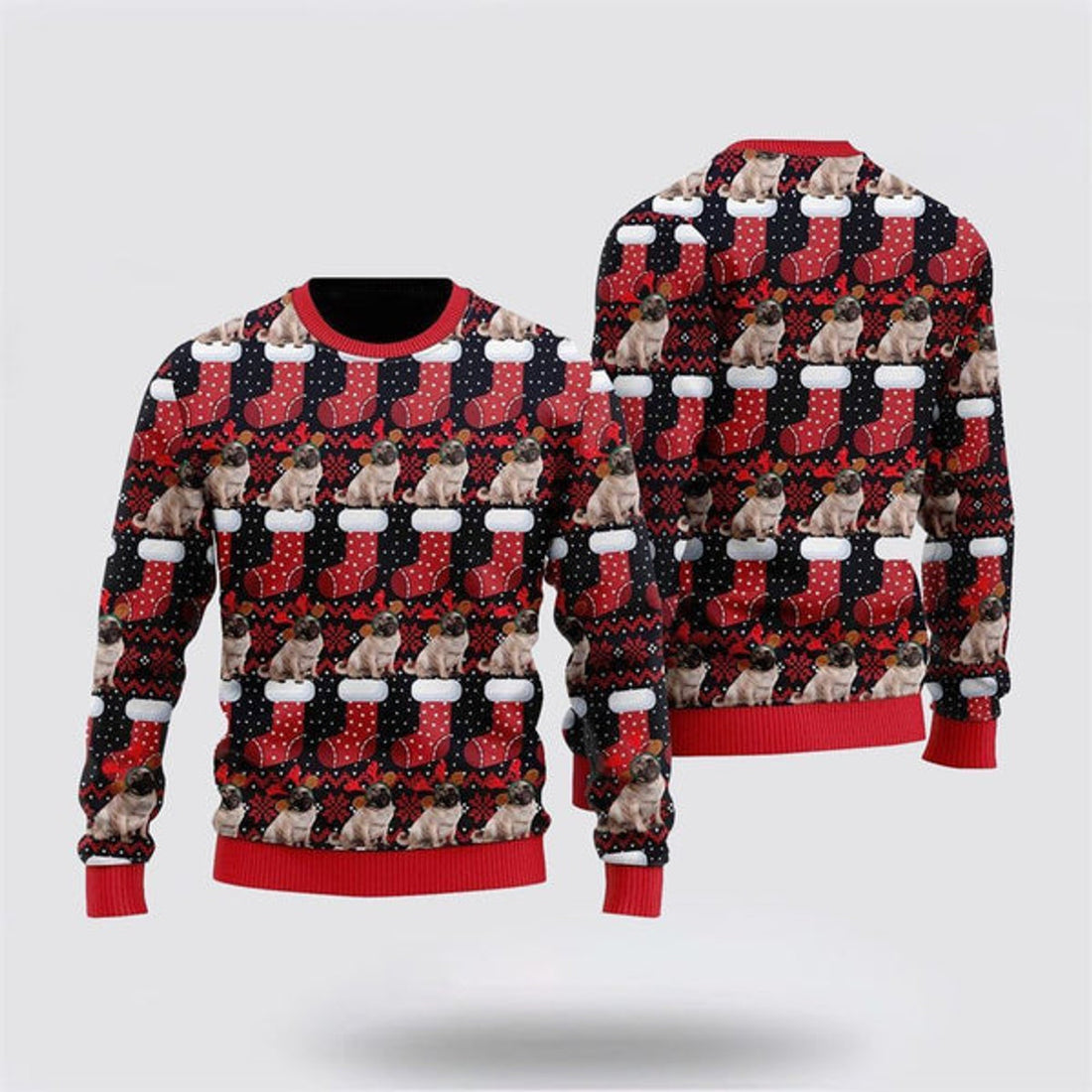 FUNSTUFFPRINT Puppy Dog With Red Xmas Socks Pattern Ugly Christmas Sweater For Men And Women, Gift For Christmas, Best Winter Christmas Outfit Ugly Sweater