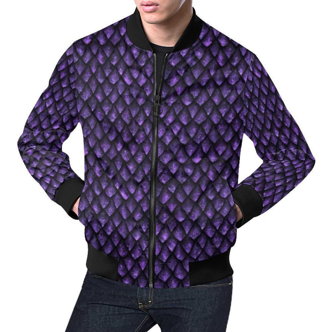 FUNSTUFFPRINT Purple Egg Skin Dragon Pattern Print Mens 3D Bomber Jacket