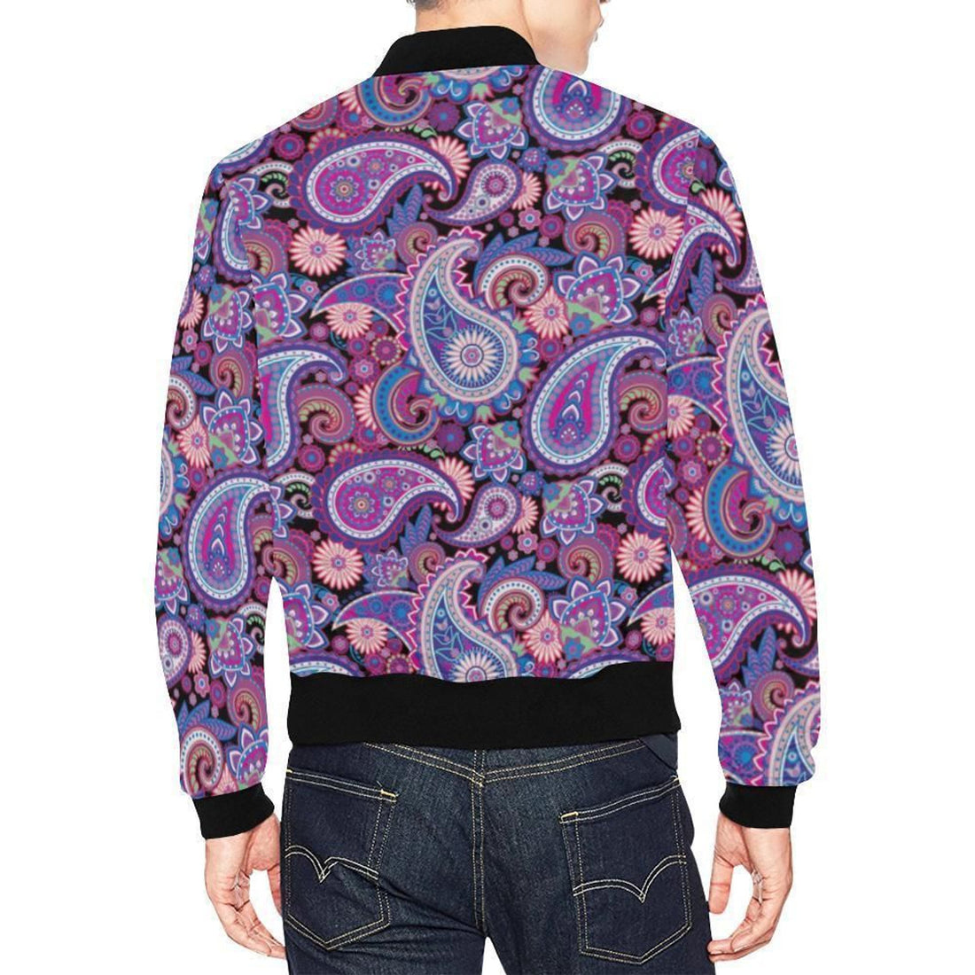FUNSTUFFPRINT Purple Paisley Pattern Print Mens 3D Bomber Jacket