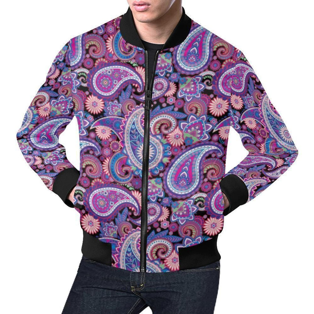FUNSTUFFPRINT Purple Paisley Pattern Print Mens 3D Bomber Jacket